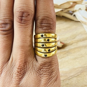 Trendy Design Tiger Eye <b>Ring</b> Boho Brass <b>Rings</b> Women 18k Gold Plated Multi Layered <b>Statement</b> Band Fashion Jewelry Wholesale/OEM - Product Image 4