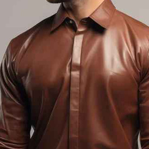 Men's Brown Leather Dress <b>Shirt</b> Full Sleeve Turn-down Collar Solid Formal <b>Shirt</b> Autumn Style - Product Image 5