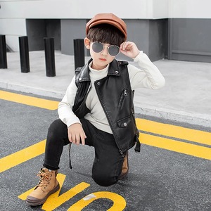 Gilet pour enfants, veste sans manches en cuir PU pour garçons, vêtement d'extérieur tendance pour l'automne - Product Image 1