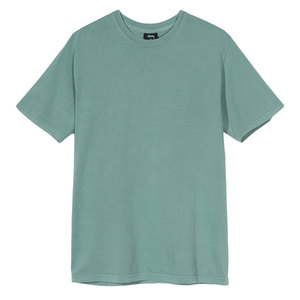 เสื้อยืดคอกลมแขนสั้นผ้าฝ้ายสีพื้นสำหรับผู้ชายทรงปกติแบบลำลองผ้าเจอร์ซีย์ถักสีเขียว - Product Image 1