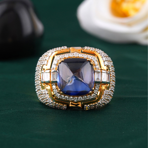 Blue Sapphire <b>Cushion</b> Cut 14K Gold Cocktail Ring Women's <b>Statement</b> Fashion Ring with Prong Setting Graduation Gift - Product Image 4