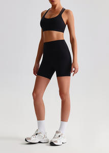 ชุดออกกำลังกายแบบ 2 ชิ้น เสื้อชั้นในกีฬาแบบไขว้หลังดีไซน์ใหม่ กางเกงขาสั้นยกกระชับสะโพก ชุดวิ่ง ชุดโยคะ - Product Image 6