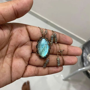 Handmade Jade Macrame Bamboo Chain Pendant <b>Necklace</b> Flash Stone Boho Healing Ethnic <b>Statement</b> Jewelry Women Buddhism - Product Image 3