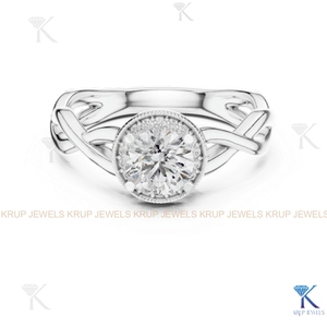 Bague de fiançailles personnalisée en diamant CVD HPHT cultivé en laboratoire, avec halo, bande torsadée tressée et bordure milgrain, en or massif 14 carats, certifiée IGI, cadeau, bague de mariée - Product Image 6