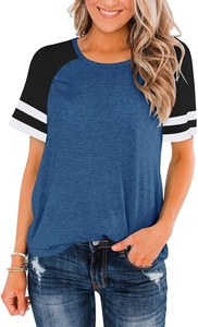 Camiseta de Punto Casual para Mujer, Cuello Redondo, Manga Corta, Holgada, con Bloques de Color, 100% Algodón Transpirable, Primavera-Verano - Product Image 4