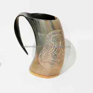 FWE Tasse en corne de guerrier viking rustique faite à la main Coffret cadeau Chope à café polie pour le bricolage Décoration de Noël, du Nouvel An ou d'Halloween - Product Image 6