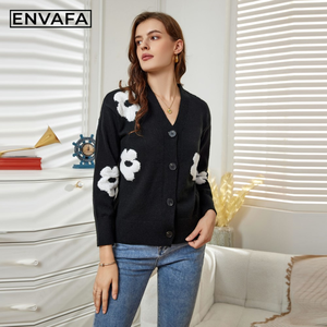 Suéter Cárdigan de Mujer con Cuello en V, Tejido de Ganchillo Floral, Corte Regular Informal, Suave, Transpirable, Ligero, Manga Larga, 100% Poliéster - Product Image 5