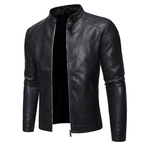 Hot Sale High Quality Casual Fashion Men's PU Leather <b>Jacket</b> for Biker Custom <b>Slim</b> <b>Fit</b> <b>Jackets</b> Solid Black Autumn Men's <b>Jackets</b> - Product Image 1
