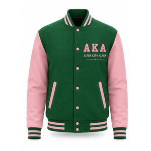 อัลฟ่า |   เสื้อแจ็คเก็ตวาร์ซิตี้ผู้หญิง Aka Sorority Pretty Women สีเขียวและชมพู แต่งกระดุมด้านหน้า พร้อมโลโก้ - Product Image 5