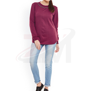 Pull en tricot à col rond et manches longues pour femme avec encolure perlée, style décontracté pour l'automne, sweat-shirt premium orné de strass pour femme - Product Image 3