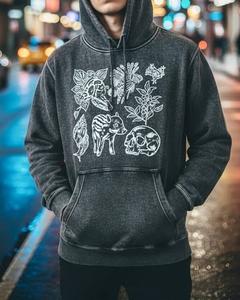 Sweat à capuche vintage épais 100% coton brodé, pull d'hiver streetwear, coupe oversize en molleton délavé unisexe - Product Image 2