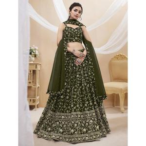 Maravillosas lentejuelas verdes Georgette Mehendi Wear Lehenga Choli - Product Image 1