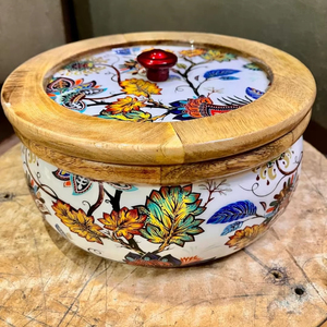 Artisan Craft Wooden Chapati <b>Box</b> with Lid <b>Floral</b> Print Durable Square Storage Polished Finish Kitchen Organizer Gift Souvenir - Product Image 1