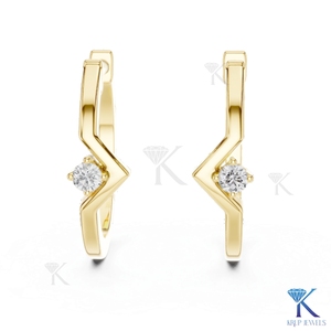 Boucles d'oreilles créoles en or massif 14 carats avec diamant CVD de laboratoire solitaire en forme de V chevron, fermoir à pression, bijoux raffinés pour femme, mariage et soirée - Product Image 4