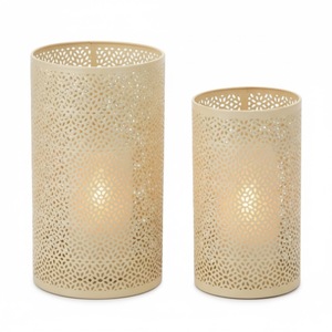 Porte-bougie cylindrique en acier blanc avec découpe géométrique pour la décoration de la maison, mariage, Noël, vaisselle de table - Product Image 5