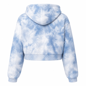 Sweat à capuche court tie-dye OEM pour femme, en molleton doux, avec cordon de serrage et poche kangourou, étiquette personnalisée, streetwear, prix de gros - Product Image 6