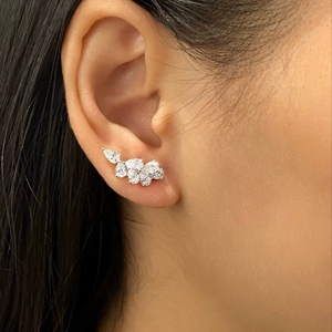 Pear & Marquise Cut Lab Grown Diamond Cluster <b>Earrings</b> in White Gold | Bridal Leaf <b>Stud</b> <b>Earrings</b> | Wedding Anniversary Gift - Product Image 3