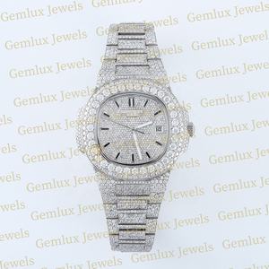 Vente chaude Entièrement Glacé D VVS Moissanite Diamant Auto Date Coussin Cadran Plein Blanc Hip Hop Diamant Montre Pour Hommes - Product Image 1