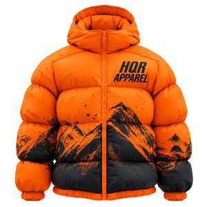 HQR Men's Hooded <b>Puffer</b> <b>Jacket</b> <b>Yellow</b> Black Solid Windproof Winter Streetwear Casual Zipper Front Logo Fleece Lining - Product Image 2