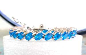 Pulsera de tenis de apatita neón con corte ovalado de 3x5mm en plata de ley 925, elegante pulsera de eslabones con gema azul para mujer, joyería fina - Product Image 3