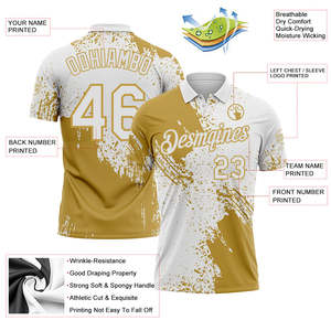 Your Teams Custom Sublimated Polo Shirt Men's Quick Dry <b>Baseball</b> Apparel White Gold Print Short Sleeve Regular Fit T Shirt - Product Image 3