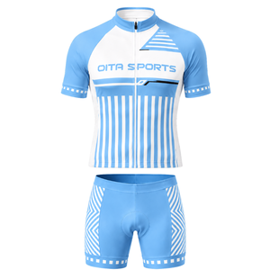 Light Blue White Custom <b>Cycling</b> Jersey <b>Shorts</b> Set <b>Short</b> Sleeve Full Zip Breathable <b>Padded</b> Bike Uniform Racing Training Sports - Product Image 1