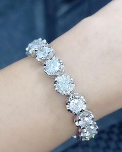 Rhodium Plated Moissanite Link <b>Bracelet</b> Round Brilliant Cut Claw Setting Chain Jewelry for Certified Trendy Unisex Party Gift - Product Image 2