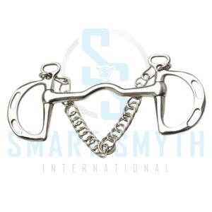 Bocado de caballo profesional de acero inoxidable estilo western con boca portada y cadena de freno - Product Image 4
