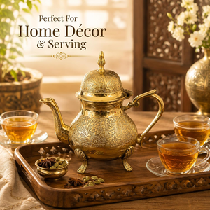 Hand Engraved Pure Brass Tea Kettle <b>Floral</b> Etched <b>Teapot</b> Golden Finish Decorative Serving Pot Traditional Metal Tea Ware - Product Image 5