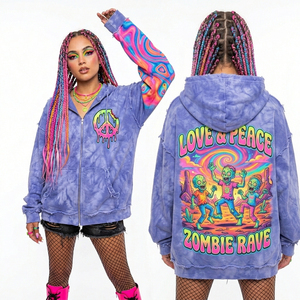 Sudadera con capucha verde oliva con lavado ácido para mujer, con gráfico de mano de esqueleto y micrófono, estilo vintage desgastado, personalizada, de fábrica - Product Image 5