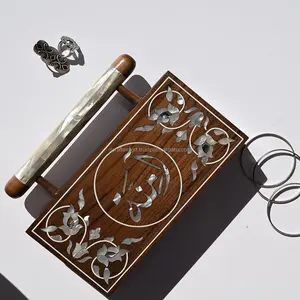 Luxury Wooden mother of pearl inlay Arabic calligraphy custom name clutch bags for Makeup bag woman travel bag