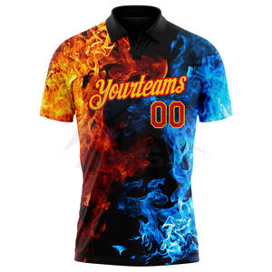 Polo de Golf Personalizado con Diseño de Llama en 3D Rojo y Amarillo, Polo Deportivo Transpirable para Entrenamiento de Golf - Product Image 2