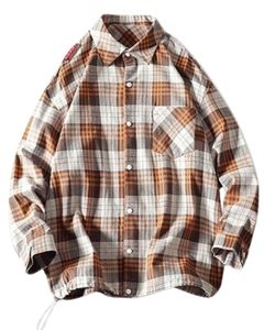 Camisa a cuadros informal para hombre, color marrón beige, de algodón y poliéster, manga larga, con botones, para venta al por mayor, proveedor OEM para exportación. - Product Image 1