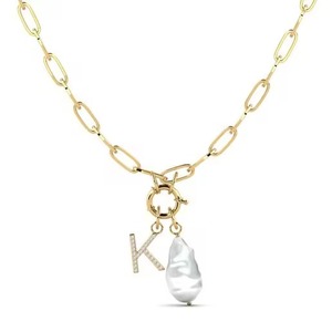 Colgante con letra K de plata 925 y moissanita con gota de perla de imitación para mujer, collar clásico de moda - Product Image 2