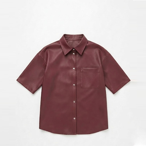 Chemise en cuir boutonnée pour homme, chemise formelle en cuir véritable de qualité supérieure, fabricant de vêtements en cuir sur mesure, satin tricoté - Product Image 6