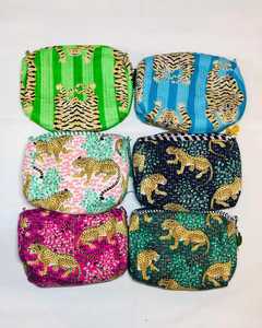 Set of 3 Hand Block Printed Toiletry Bag Handmade Cotton Quilted Cosmetic <b>Makeup</b> Bags Womens Travel Accessories Handbag - Product Image 5