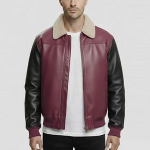 Removable Winter <b>Jacket</b> Men Vintage Bomber <b>Jacket</b> <b>Brown</b> Mens 100% Polyester with Turn-down Collar Premium Soft <b>Leather</b> - Product Image 1