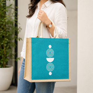 Geometric Pattern Eco-Friendly Jute Tote <b>Bag</b> <b>Medium</b> <b>Size</b> Top Handle Beach & Groceries Shopping <b>Bag</b> - Product Image 4