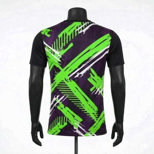 T-shirt à manches courtes pour homme, motif géométrique violet et vert, col rond, séchage rapide, tricoté, coupe ajustée, style sportif - Product Image 3