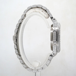 นาฬิกาข้อมือผู้ชายสไตล์ฮิปฮอปสุดหรู ขนาด 40 มม. หน้าปัดสีน้ำเงิน สายสแตนเลสสตีล ประดับเพชรโมอิสซาไนต์เต็มเรือน ระบบออโตเมติก - Product Image 4