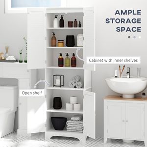 Freestanding European Bathroom Linen Tower Simple <b>Tall</b> <b>Storage</b> PVC MDF Cabinet Adjustable Shelves Double Door White for Hotels - Product Image 4