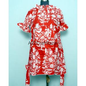 Blusa Mini de Manga Larga con Cuello Barco para Mujer, Hecha a Mano, 100% Algodón Indio, Estampado Floral, Tejido Transpirable y Ecológico, Estilo Casual - Product Image 1