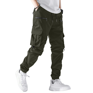 Cargo Jogger Style Pants Men <b>Elastic</b> Cuff Tapered Fit <b>Trousers</b> Multi Pocket Uility Design Streetwear Fashion Relaxed Urban Pants - Product Image 1