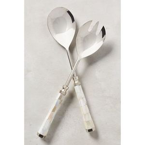 Juego de 2 elegantes cucharas y tenedores para servir con mango de cuerda trenzada, cubiertos plateados de acero inoxidable para ensalada, ¡la mejor oferta! - Product Image 3