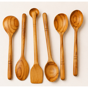Ensemble de cuillères de cuisine en bois artisanal de qualité supérieure, écologiques, spatule en bois antiadhésive, écumoire à trous, ustensiles de cuisine pour la cuisine - Product Image 3
