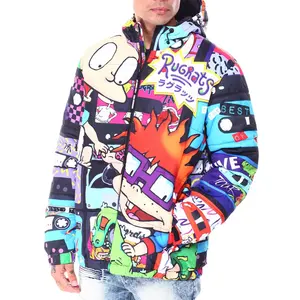 Customized Top Quality Rugrats Printed Puffer Jacket For Men's Ready To Ship Loose Fit Men's Winter Warm Puffer Down Jacket's