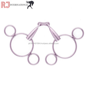 RJ INTERNATIONAL Mors de cheval en acier inoxydable à 3 anneaux avec inserts en caoutchouc noir - Product Image 3