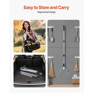 Râteau de jardin à 18 dents en acier inoxydable robuste tête réglable de 7.7 à 17.1 pouces manche long de 32.3 à 55.6 pouces outil à petites feuilles pour - Product Image 6