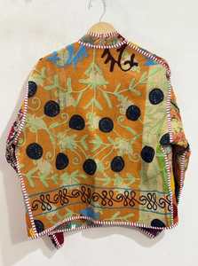 Veste d'hiver vintage en coton et élasthanne, col mandarin, patchwork Kantha brodé et matelassé, manches longues - Product Image 2