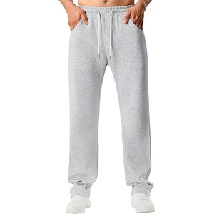 Pantalon de jogging décontracté pour homme en coton gris avec taille élastique, cordon de serrage et poches latérales – Idéal pour l'automne - Product Image 1